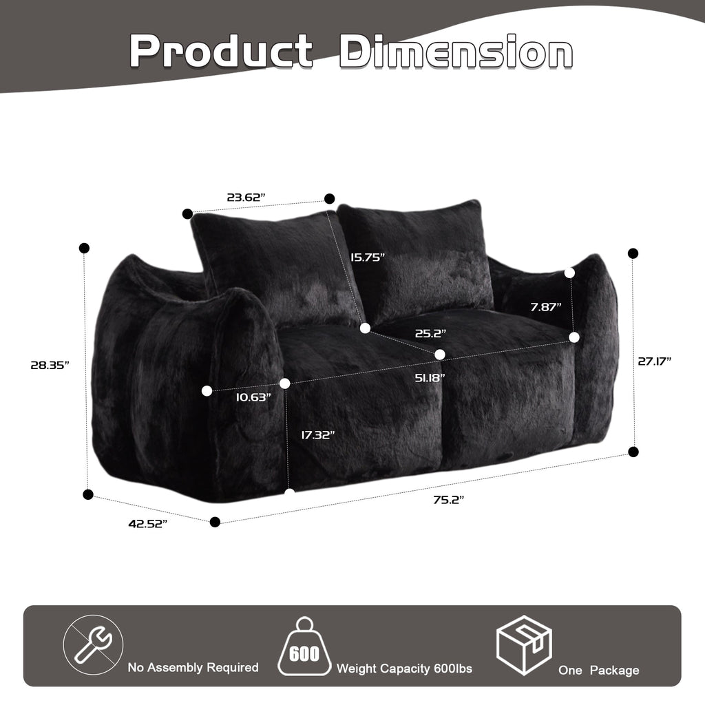 Giant Bean Bag Couch for Adults, Ultra Soft Fluffy Loveseat Bean Bag Sofa, Oversized Chase Lounge Chair Indoor for Living Room Bedroom, No Assembly Required Cozy Reading Chair with Pillows, White