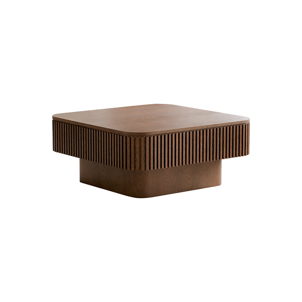 31.5'' Square Coffee Table with Storage Solid Wood Veneered Modern Coffee Table Accent Tea Table for Living Room, Bedroom, Apartment or Office, Natural Wood