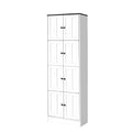 White 8-door tall storage cabinet — front view