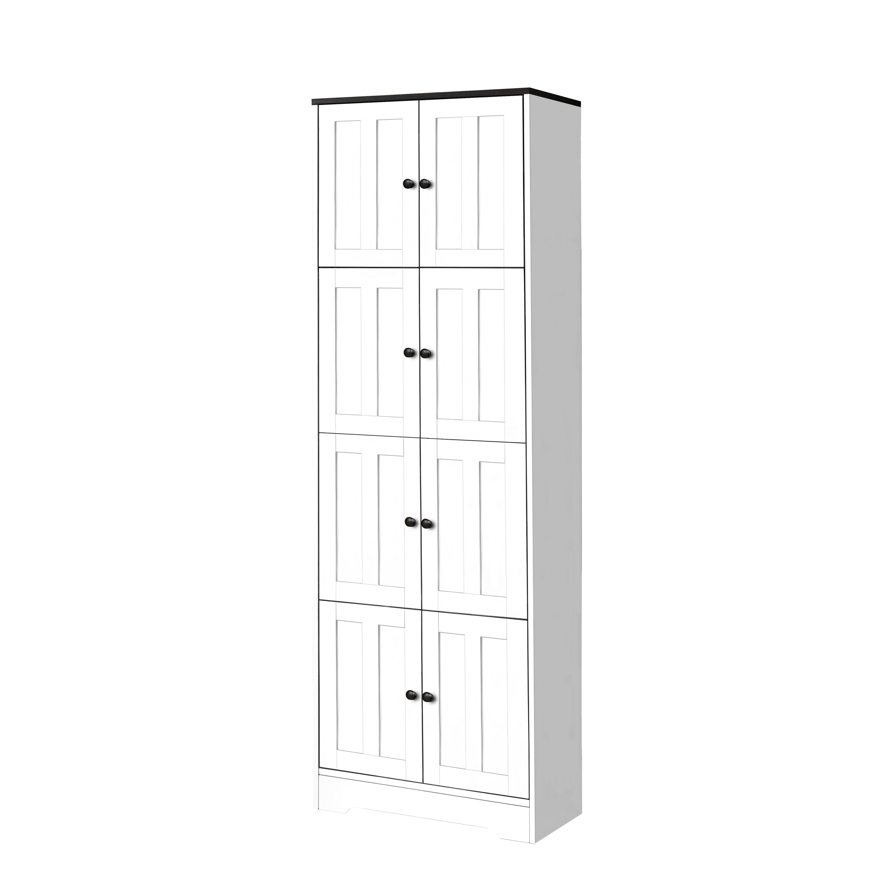 White 8-door tall storage cabinet — front view