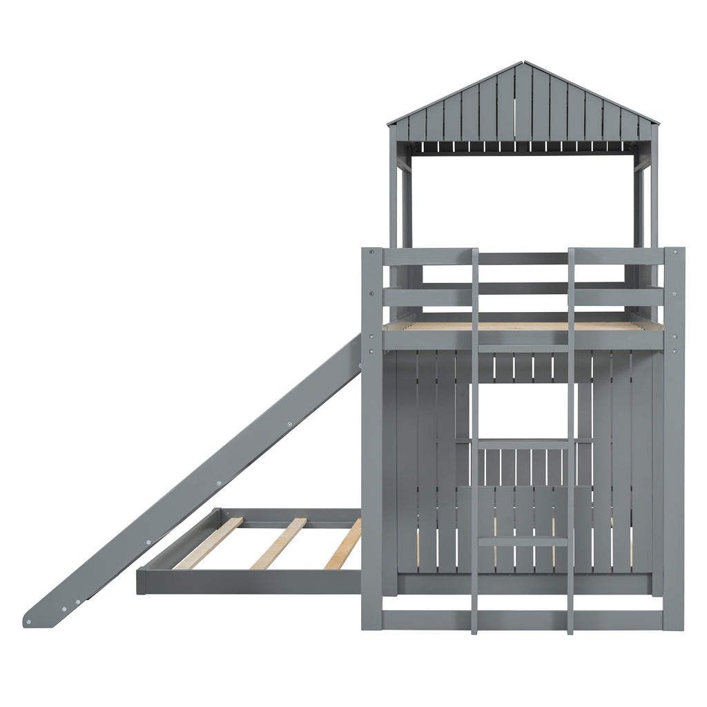 Twin-over-full bunk bed switchable left or right assembly