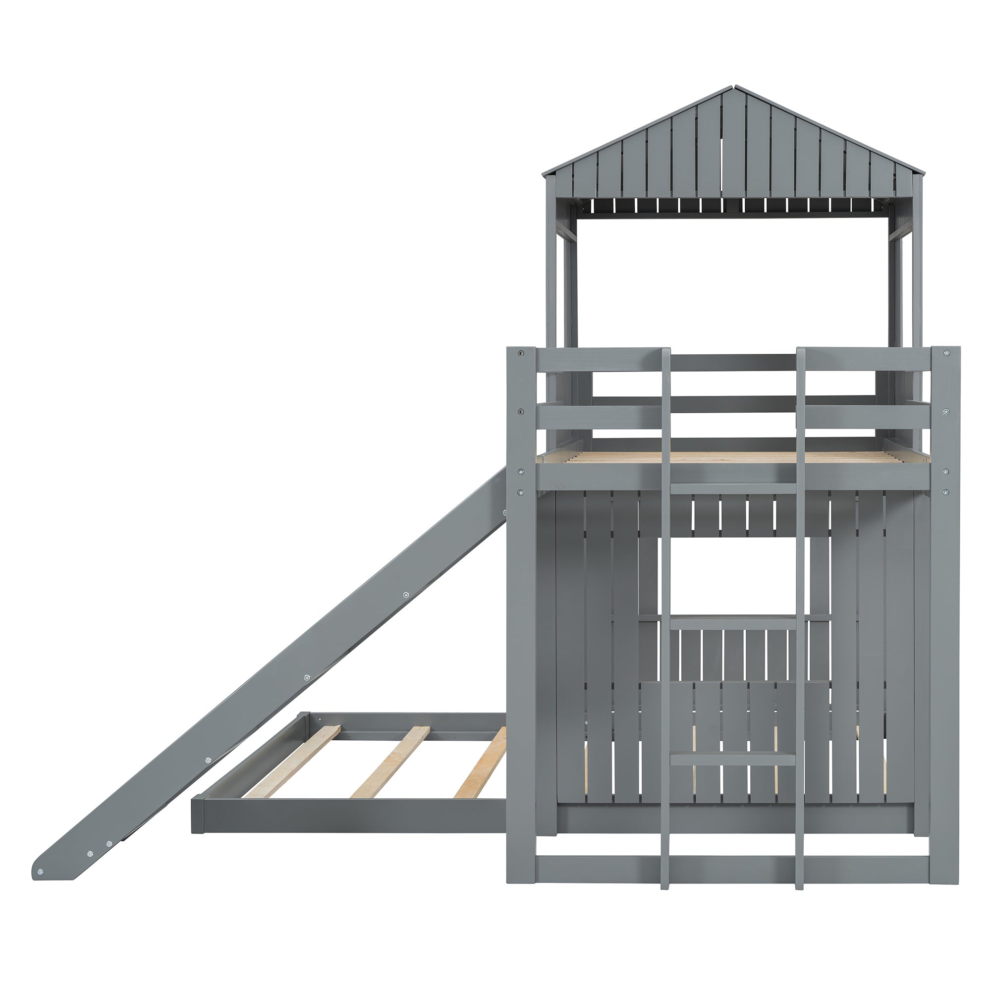 Twin-over-full bunk bed switchable left or right assembly