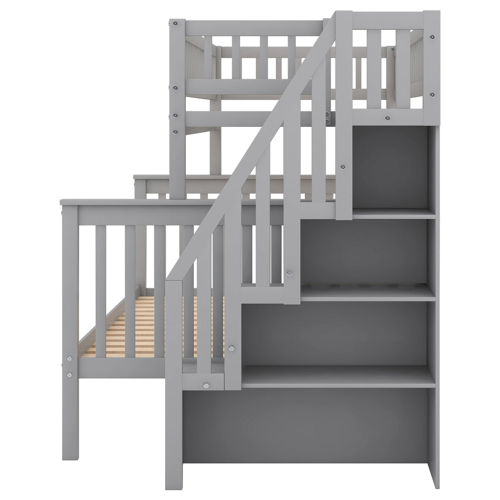 Gray twin over full bunk bed slat mattress support