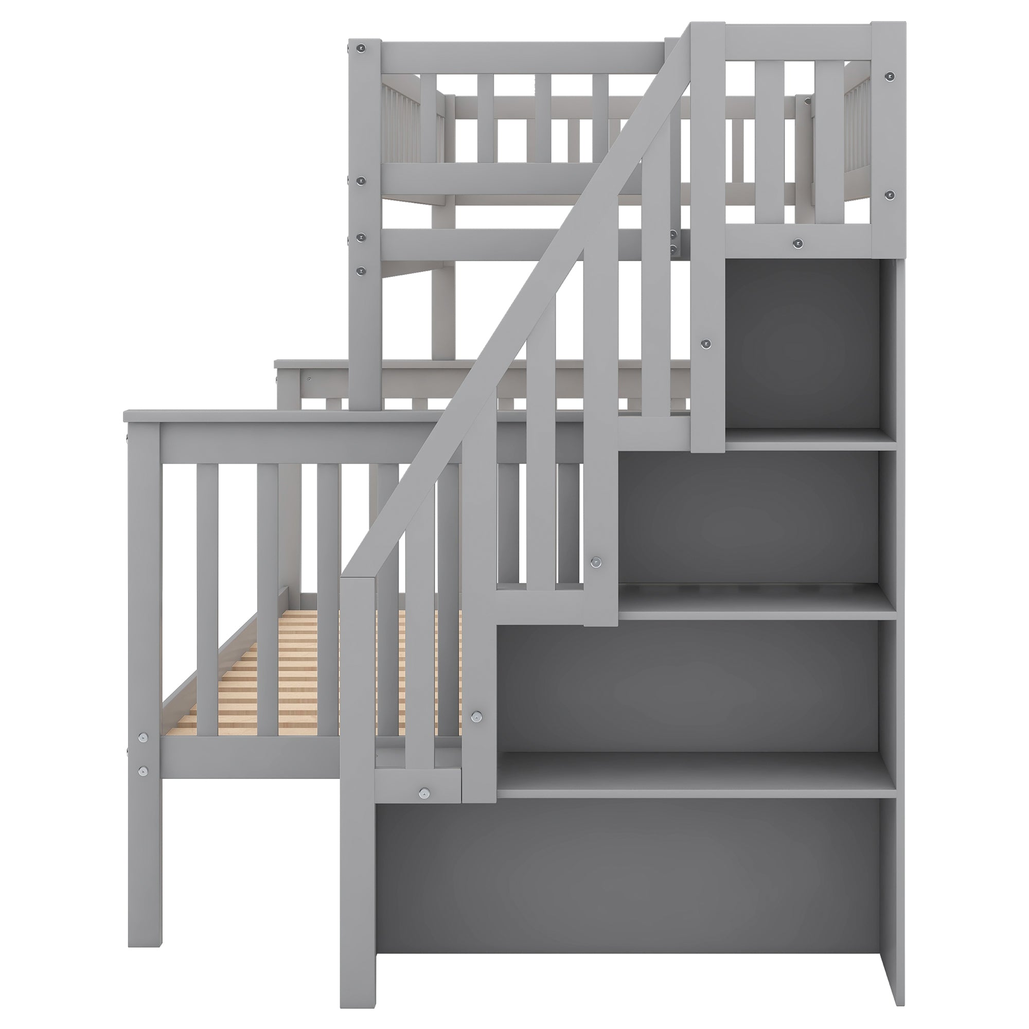 Gray twin over full bunk bed slat mattress support