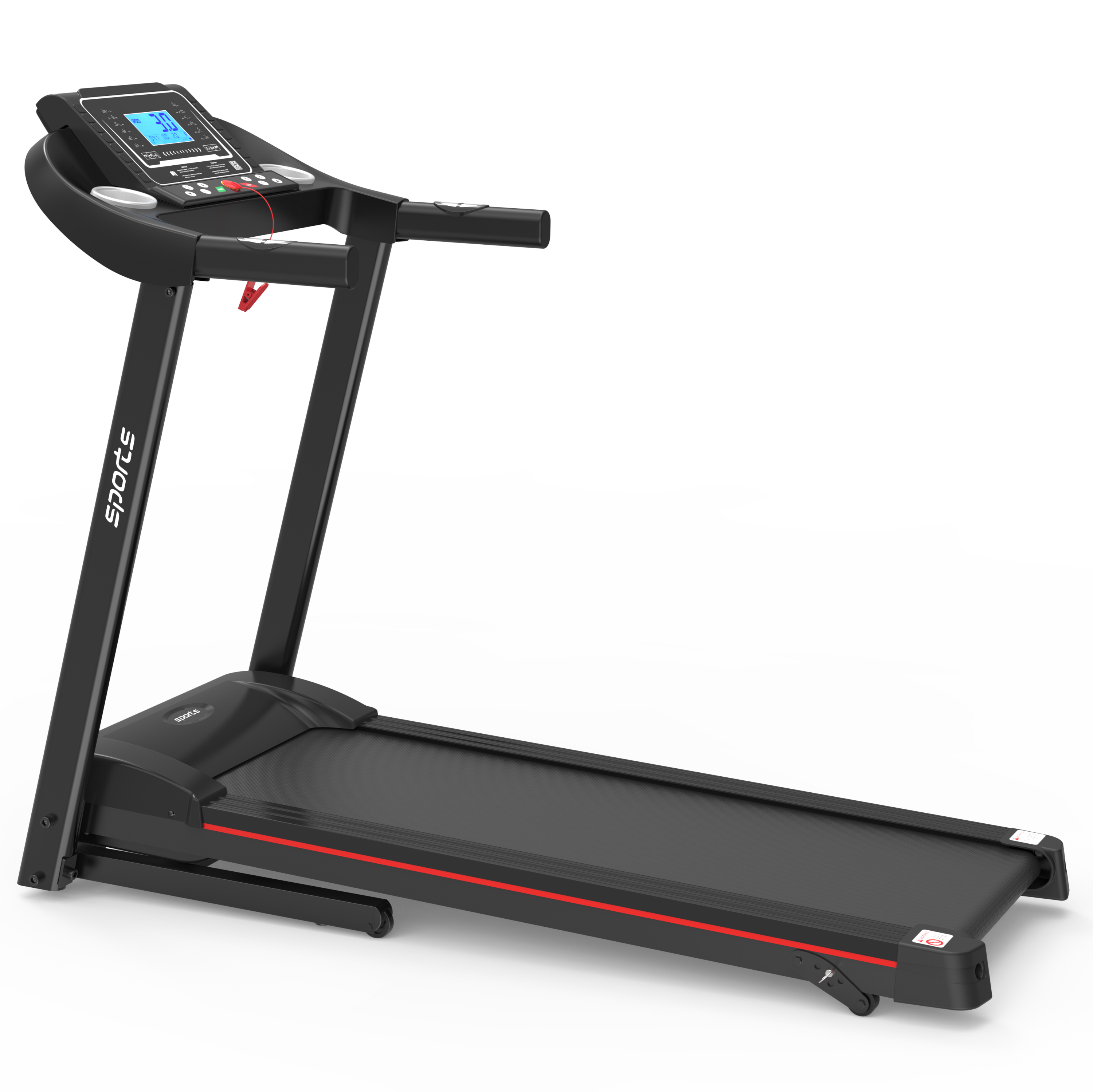 Compact foldable treadmill space-saving storage position