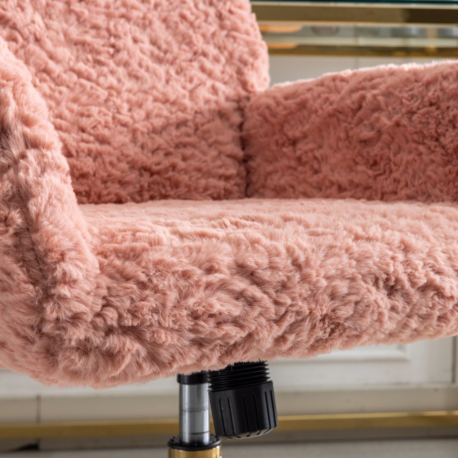 Faux Fur Office Chair — 40° Reclining with Gold Metal Base & Wheels