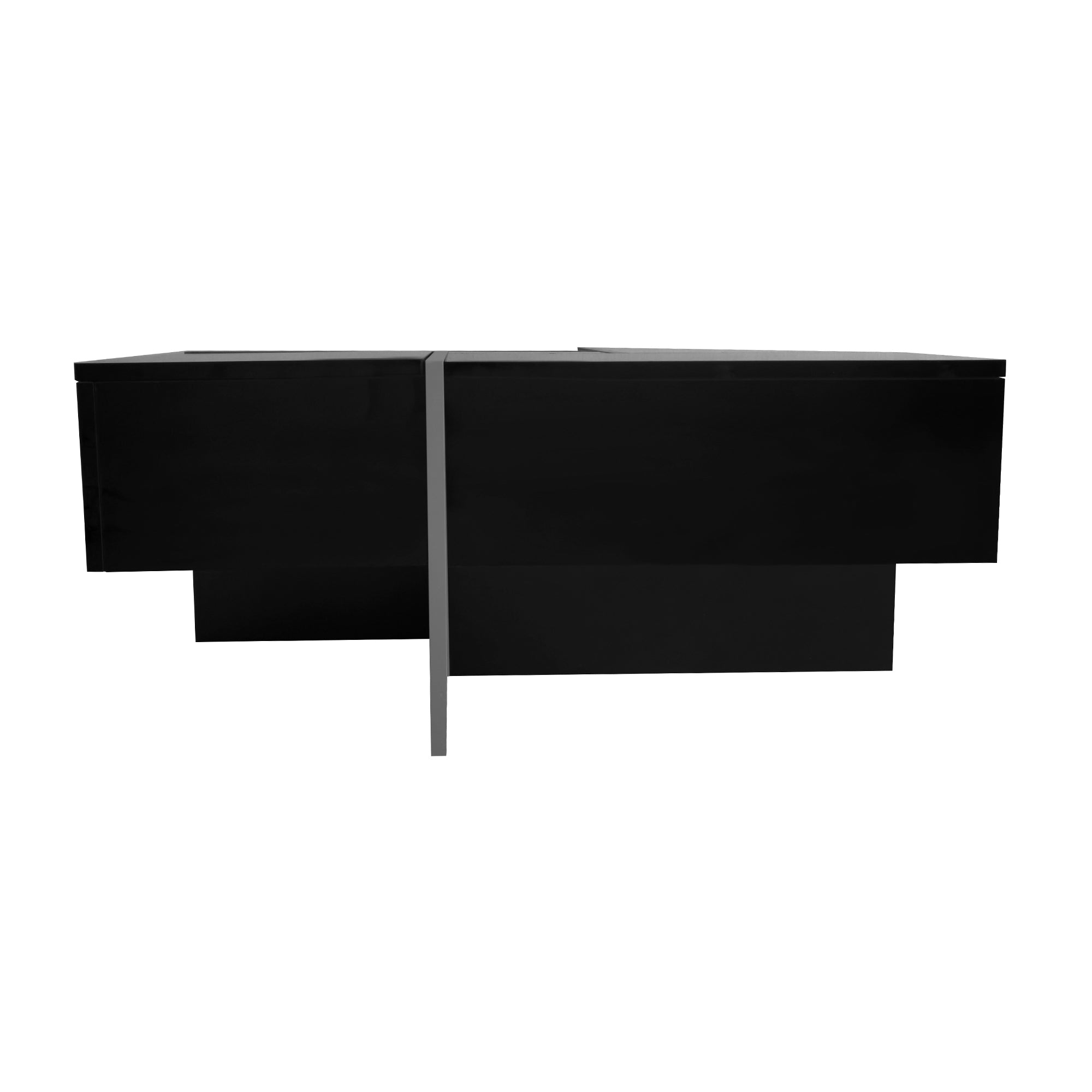 Black particleboard coffee table sturdy construction detail