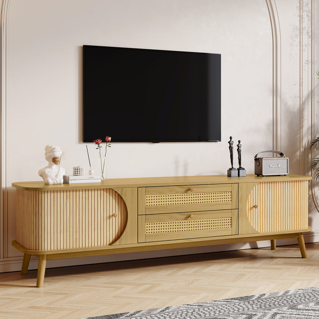 Natural wood rattan media console for TVs up to 75 inches