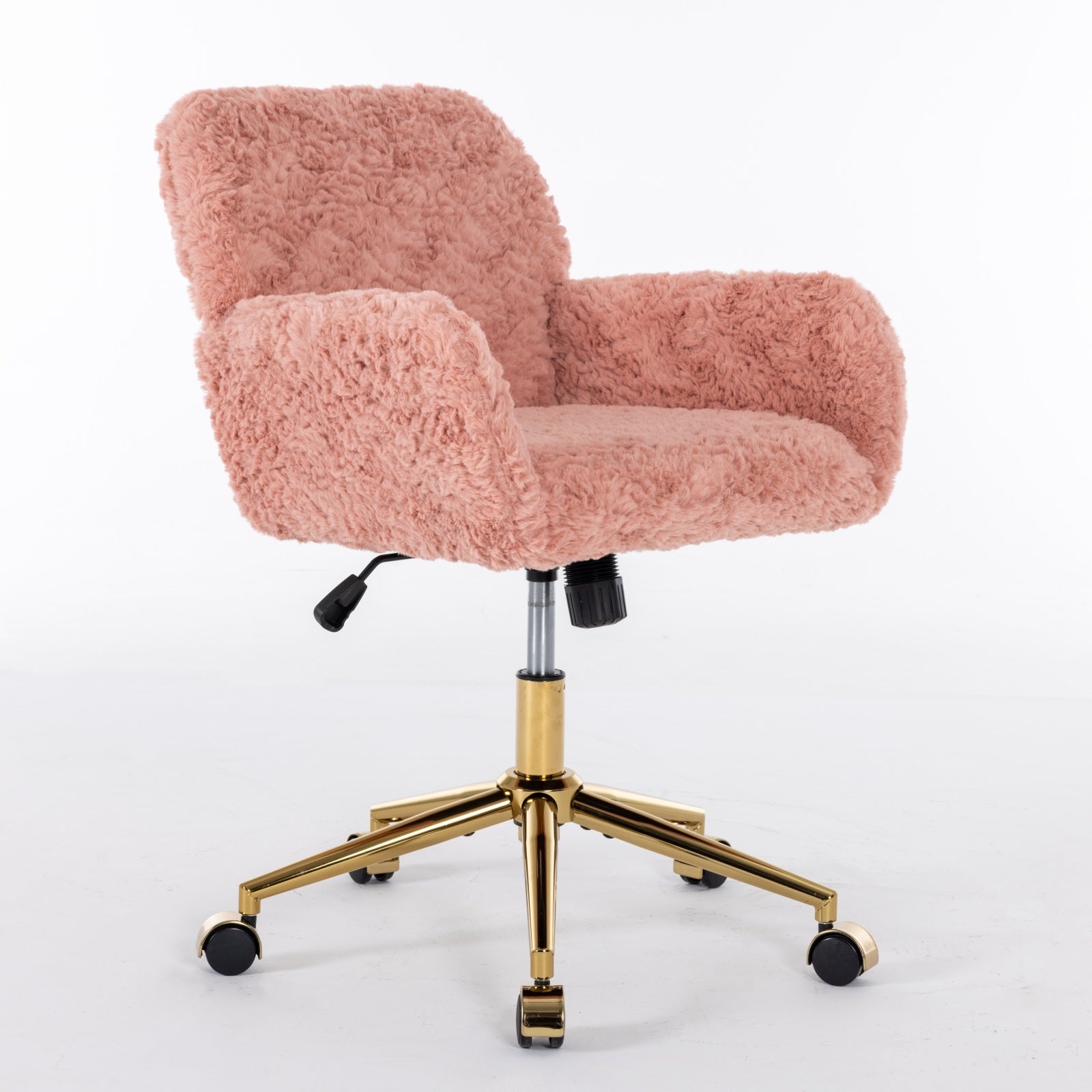 Faux Fur Office Chair — 40° Reclining with Gold Metal Base & Wheels