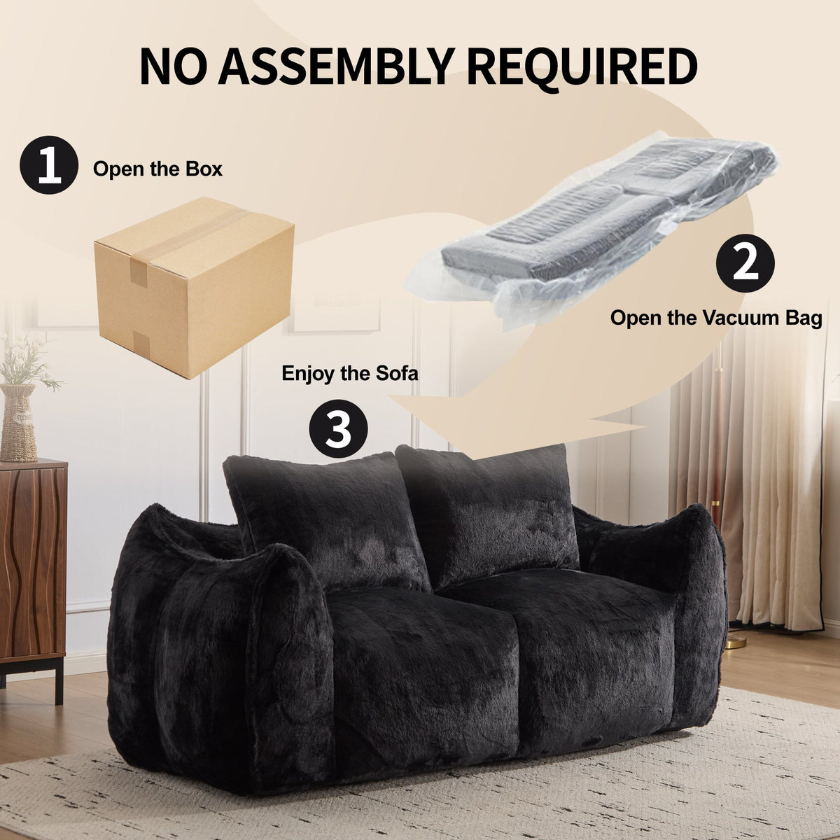 Giant Bean Bag Couch for Adults, Ultra Soft Fluffy Loveseat Bean Bag Sofa, Oversized Chase Lounge Chair Indoor for Living Room Bedroom, No Assembly Required Cozy Reading Chair with Pillows, White