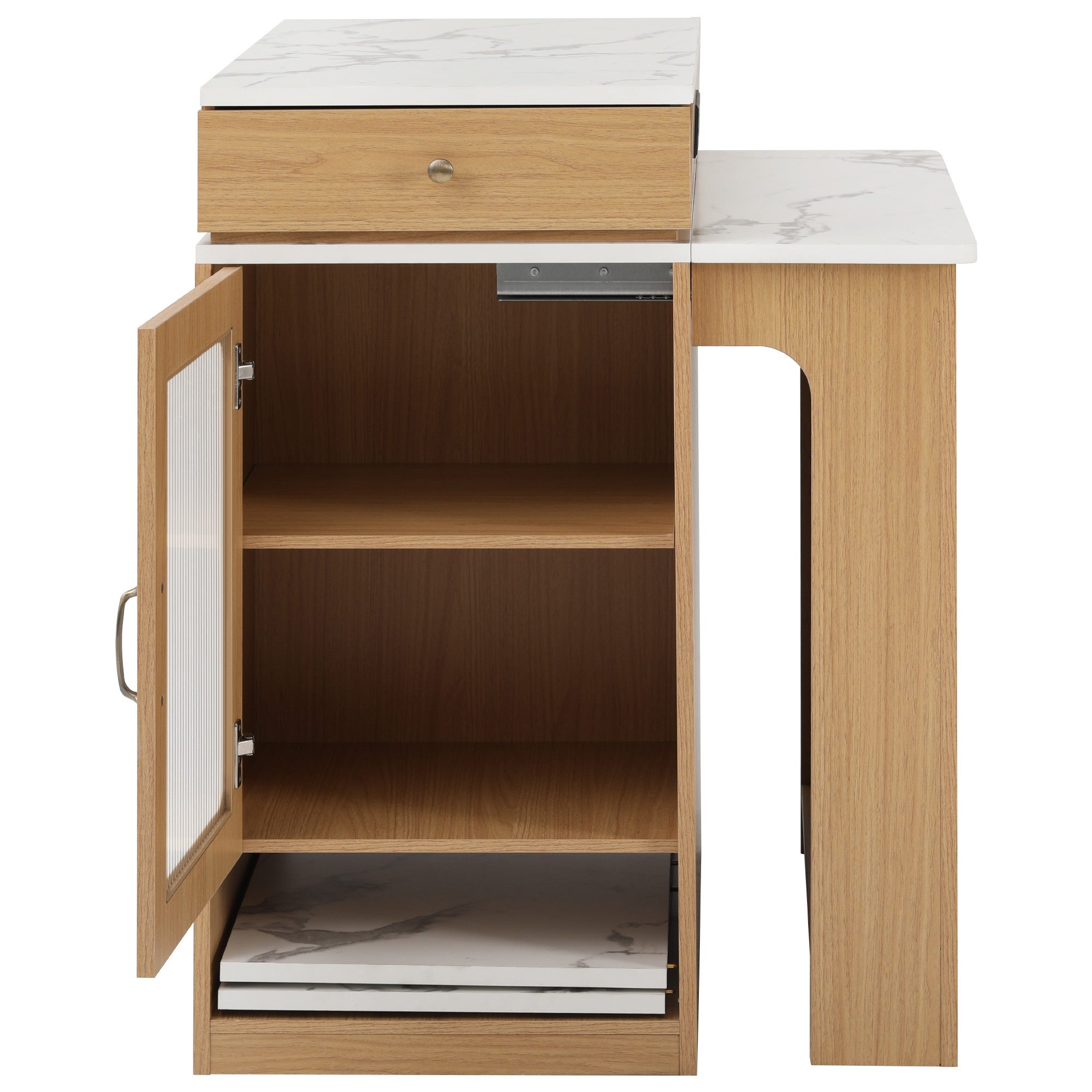 K&K 59.5' Kitchen Island with Extendable Dining Table, Kitchen Storage Table with Double-sided Storage, Kitchen Island with 2 Drawers, Power Outlet, Side Open Shelves, for Kitchen, Dining Room, Black