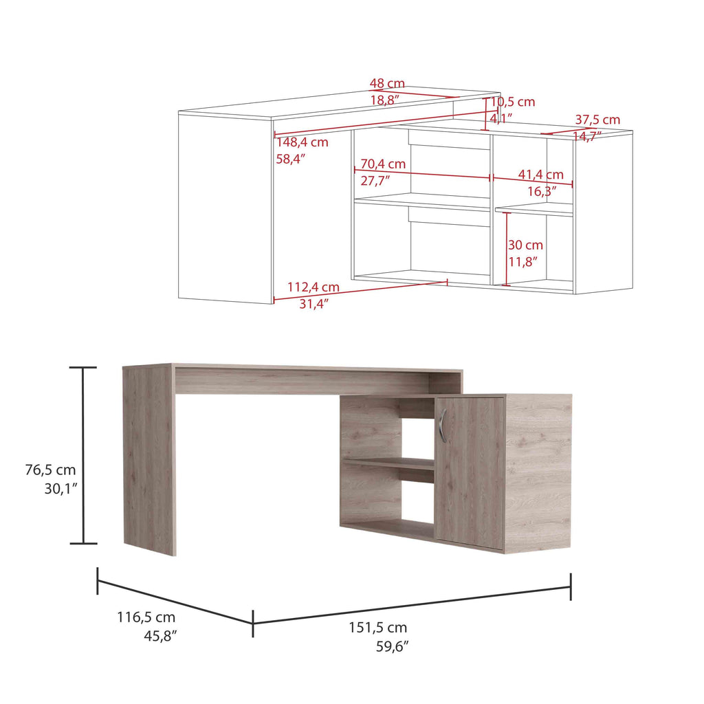 Light gray computer desk corner layout with spacious work surface