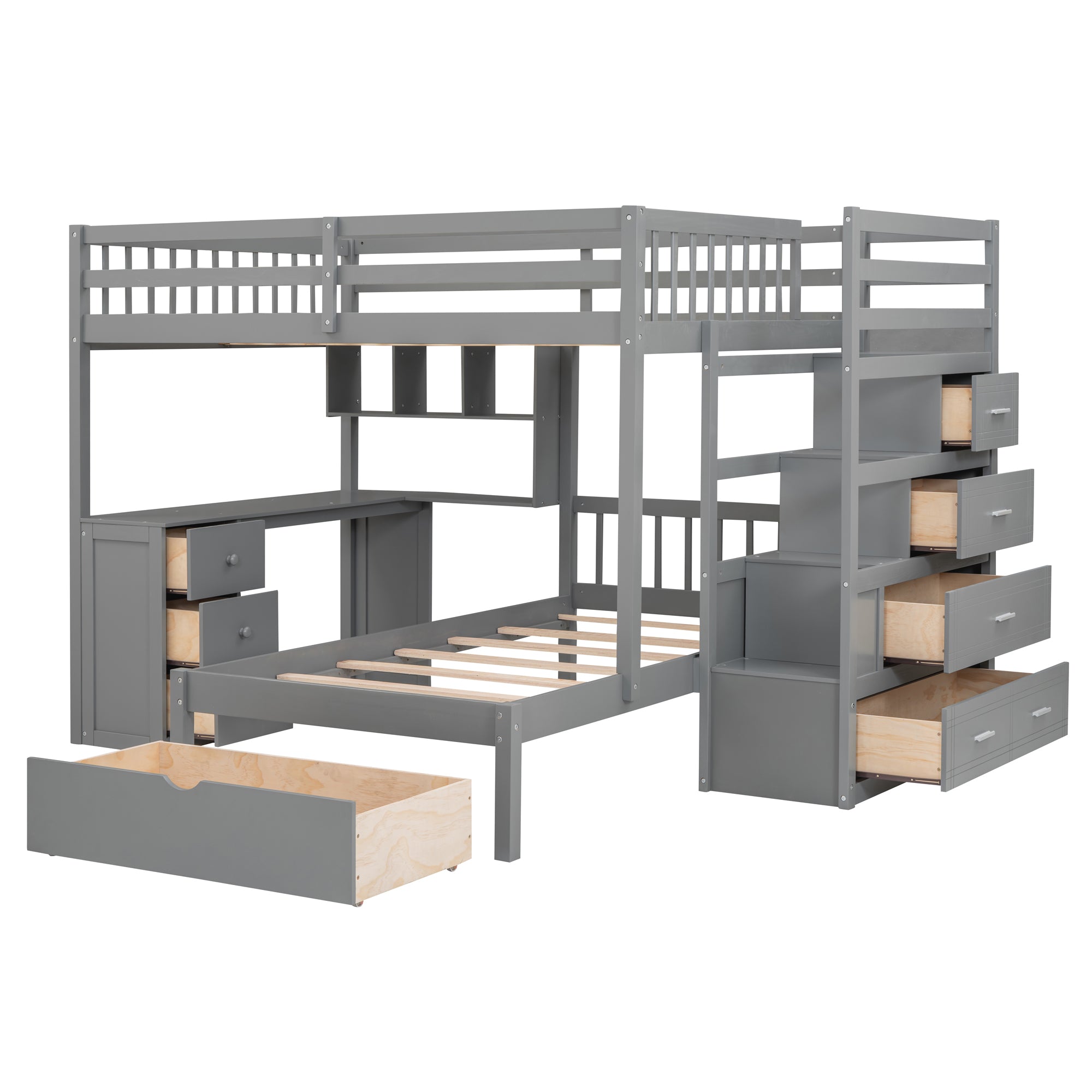 Side staircase with four built-in storage drawers on bunk bed