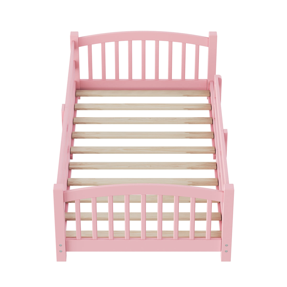 Twin Montessori Floor Bed with Slats and Safety Guardrails, Solid Wood Floor Bed with Fence and Without Door, Easy Assemble Montessori Bed for Girls and Boys, Gray