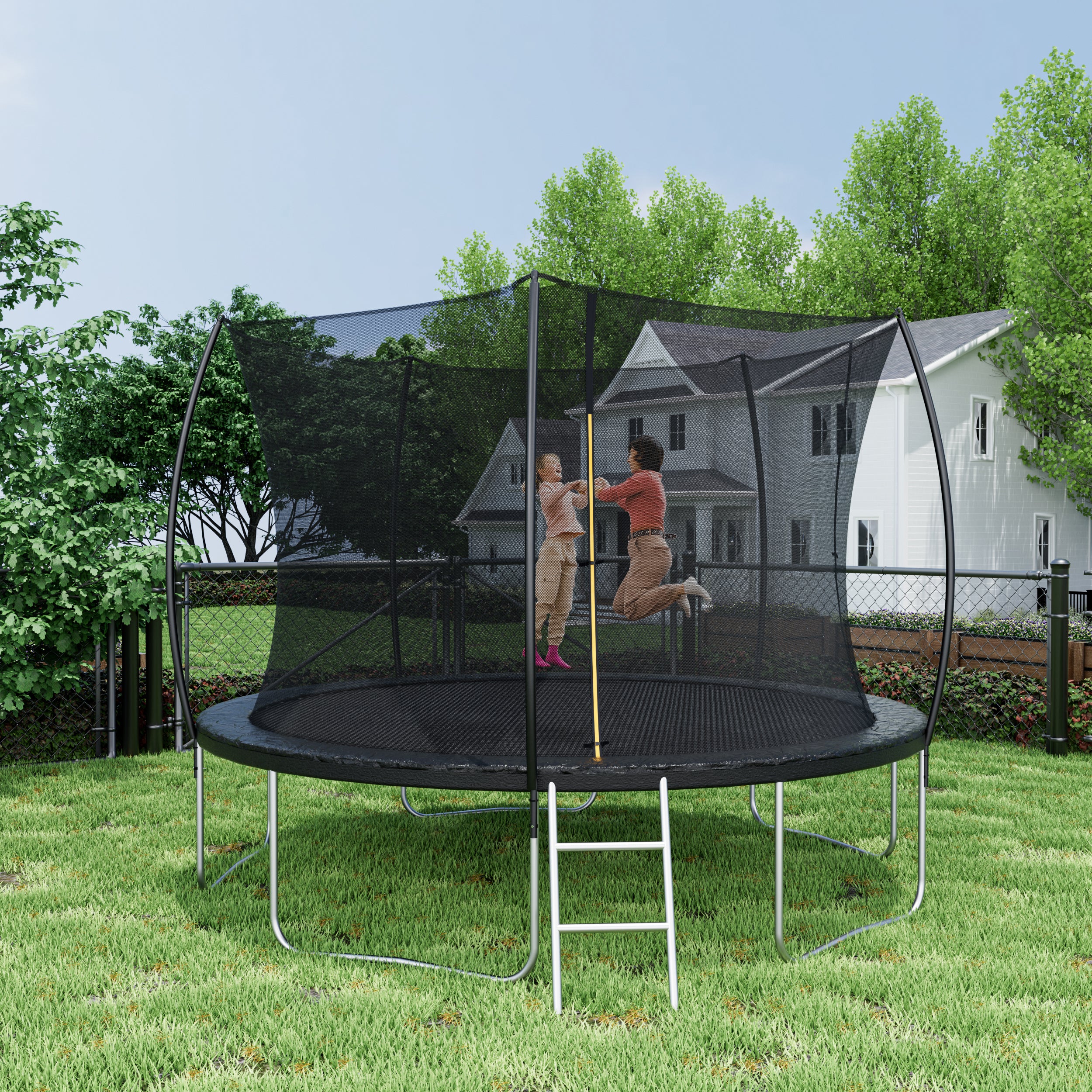 Trampoline safety net zippered door double-door fence design