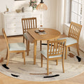5-Piece Round Dining Table Set for 4 People, 1 Folding Wood Dining Table + 4 Upholstered Chairs, Space-Saving Design for Small Apartments and Dining Areas -LIGHT BROWN