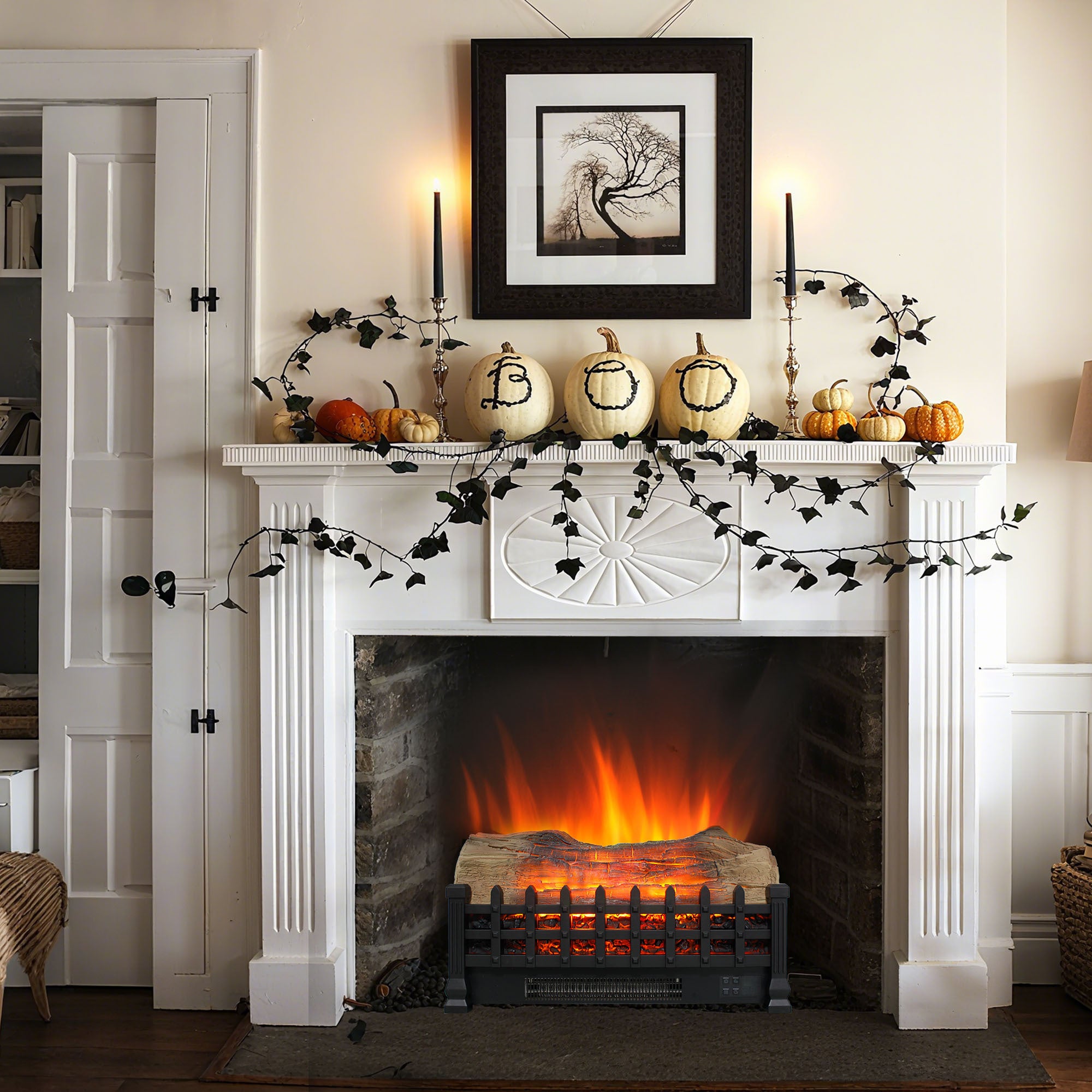 20 inch electric fireplace insert compact footprint corner placement