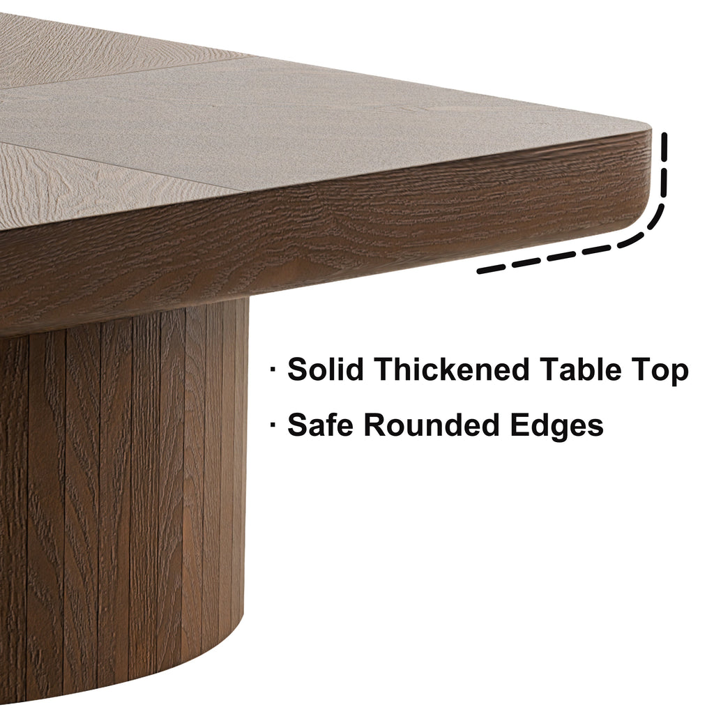 34.6'' Square Coffee Table for Living Room, Modern Wood Veneer Top with Parquet Pattern & Cylindrical Base, Thickened Tabletop, Easy Assembly, Natural Wood
