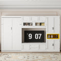 White twin Murphy bed with TV stand — front view