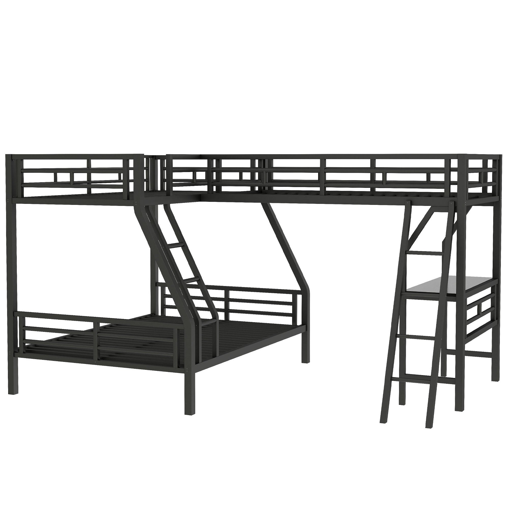 Black bunk bed slide and loft configuration — room layout view