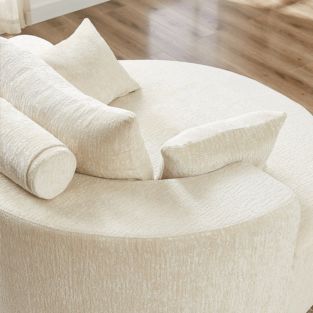Beige chenille single seat chair three-quarter view