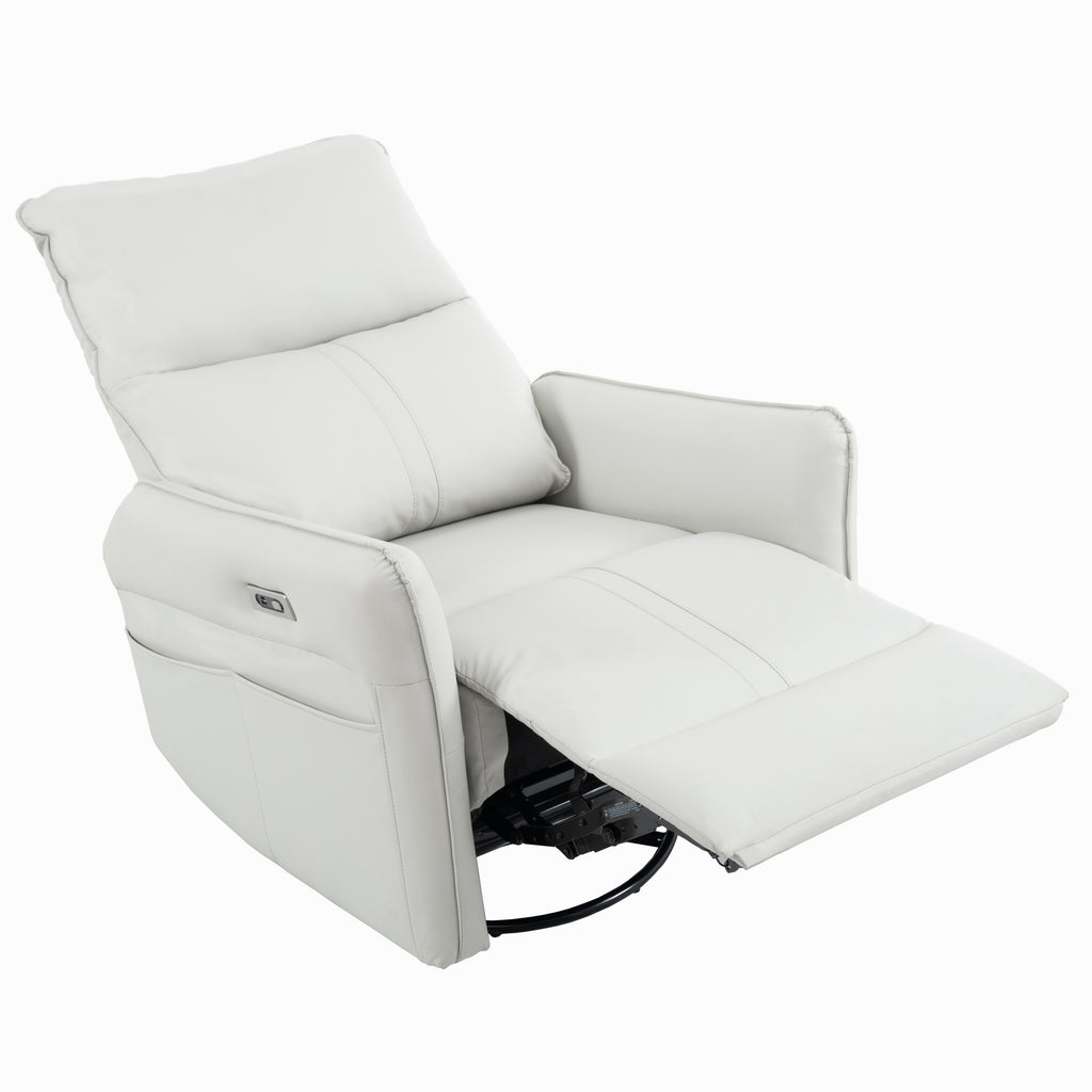 Light gray electric recliner — full extension recline