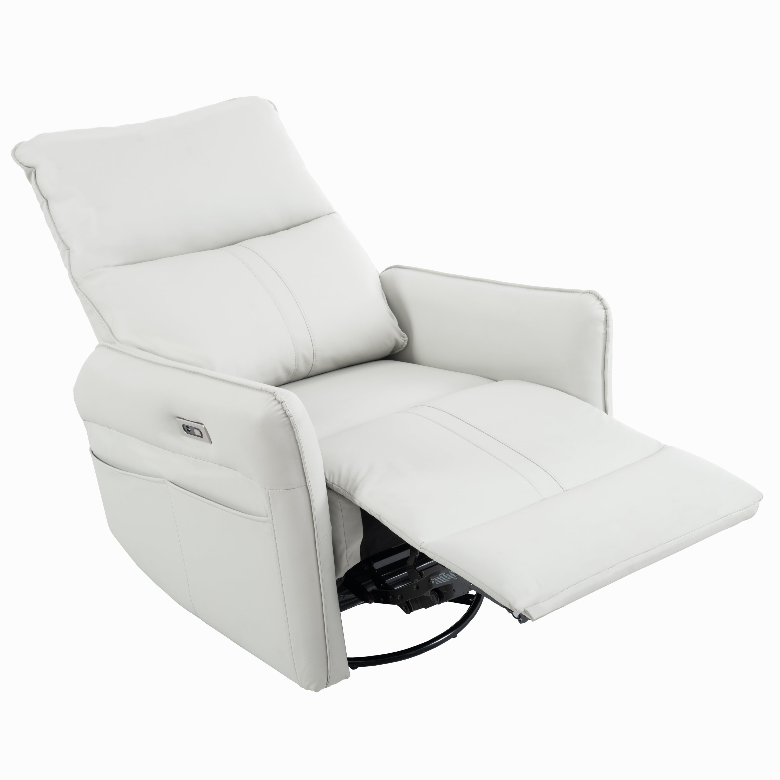 Light gray electric recliner — full extension recline