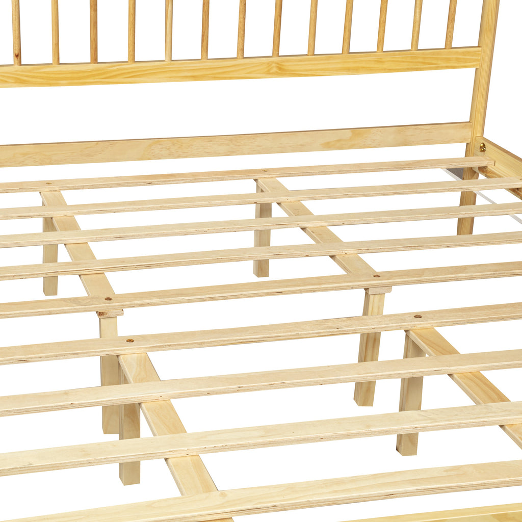 Traditional Style King Size Bed with Headboard and Footboard, Pinewood Bed with Strengthened Bed Frame,Walnut