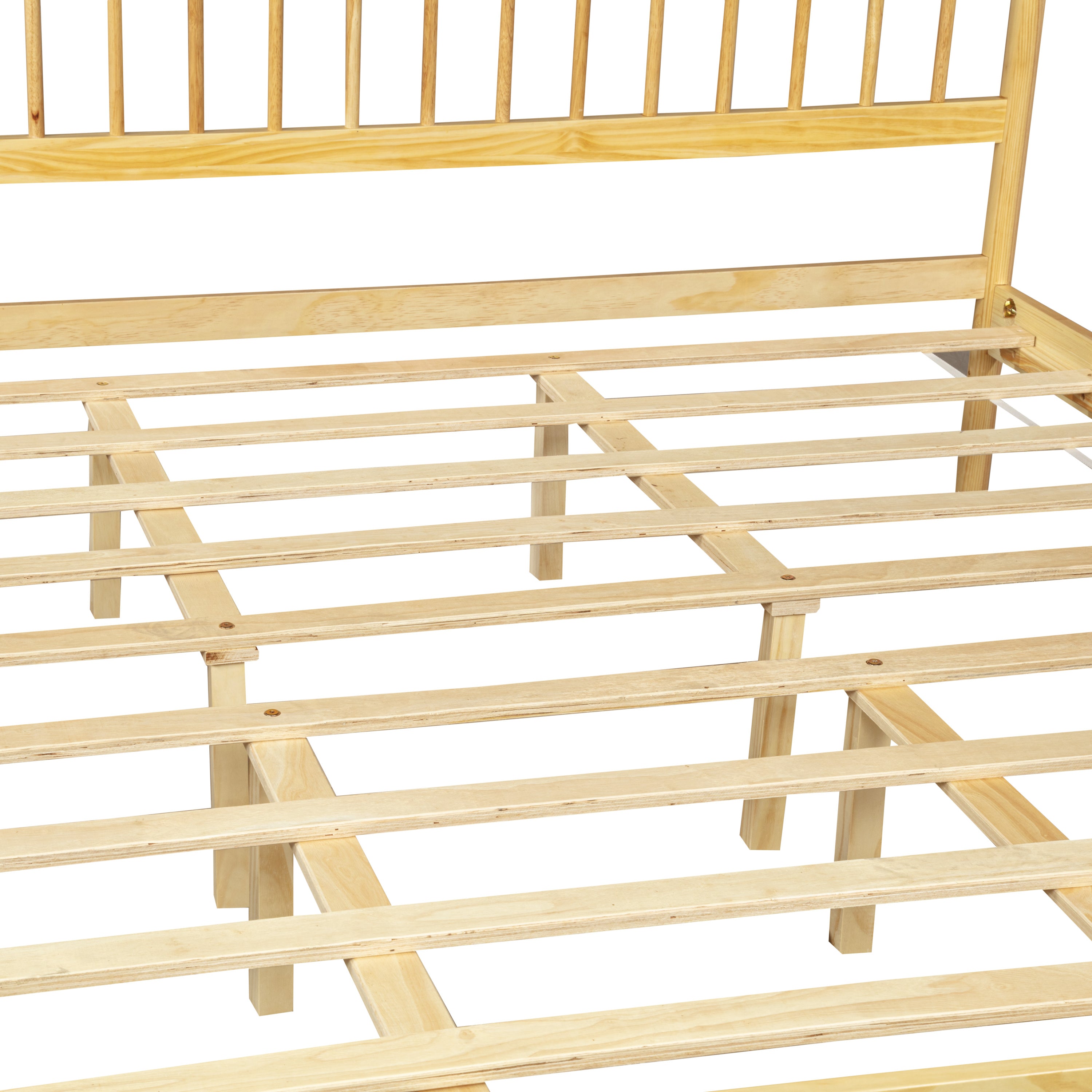 Traditional Style King Size Bed with Headboard and Footboard, Pinewood Bed with Strengthened Bed Frame,Walnut