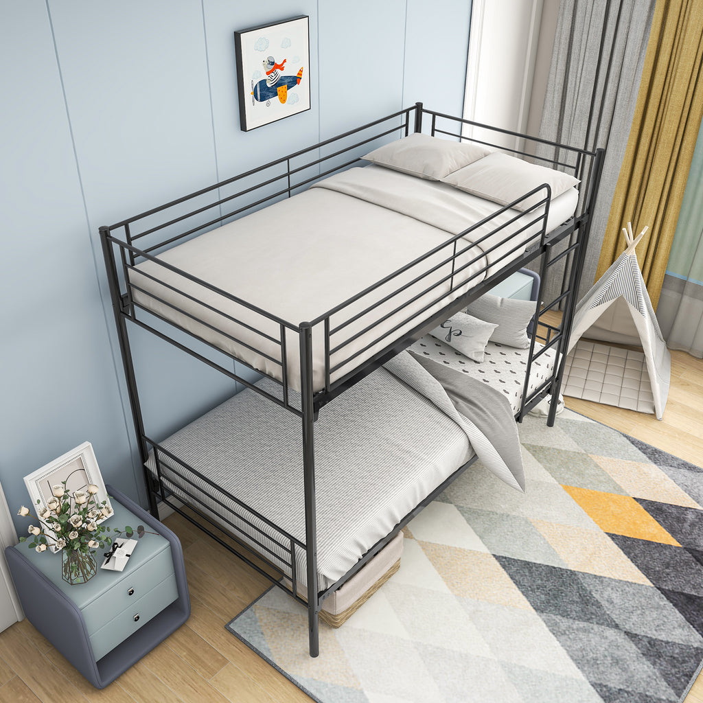 Twin-over-twin bunk bed under-bed storage space detail