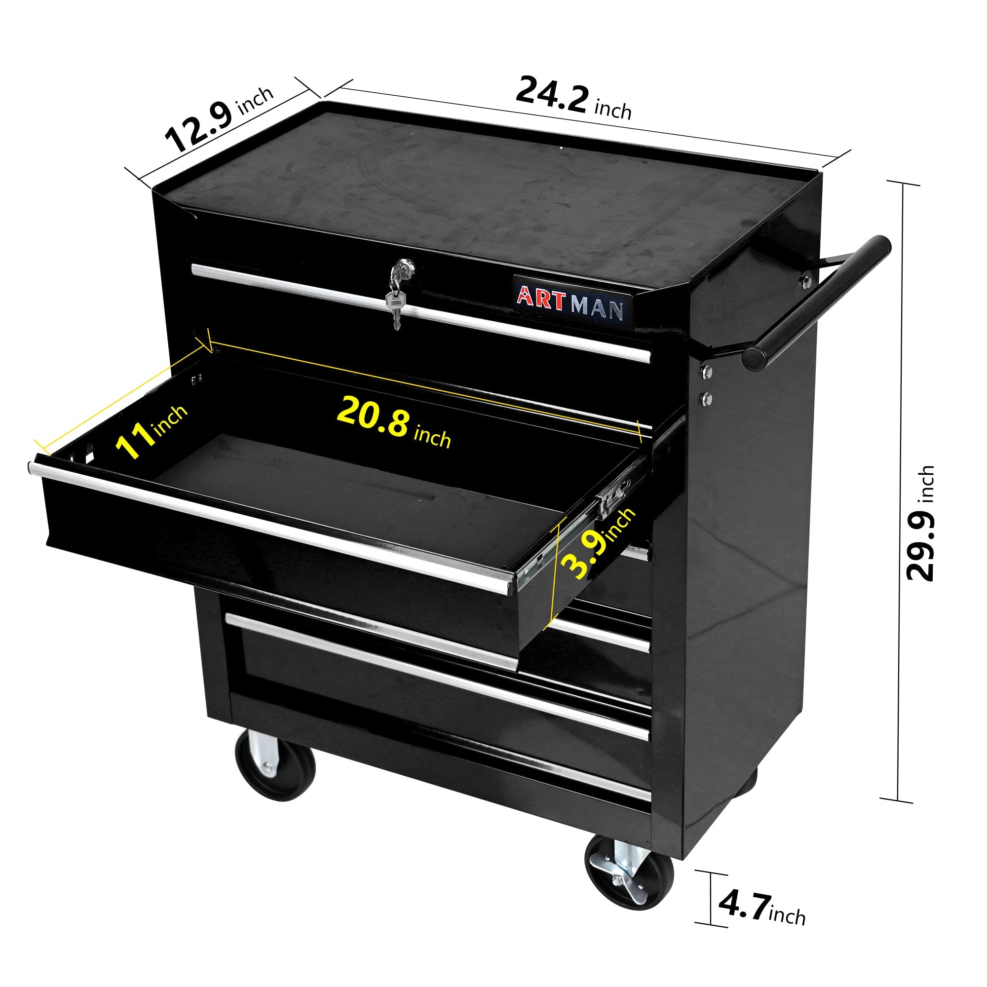 5-Drawer Rolling Tool Cart — Lockable Multifunctional Tool Storage