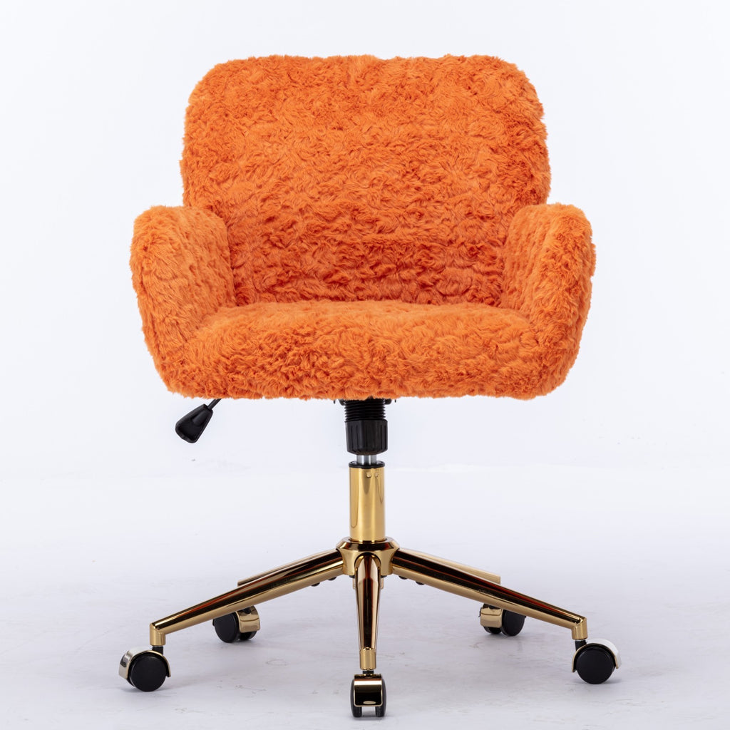 Soft artificial rabbit hair upholstery close-up on orange chair