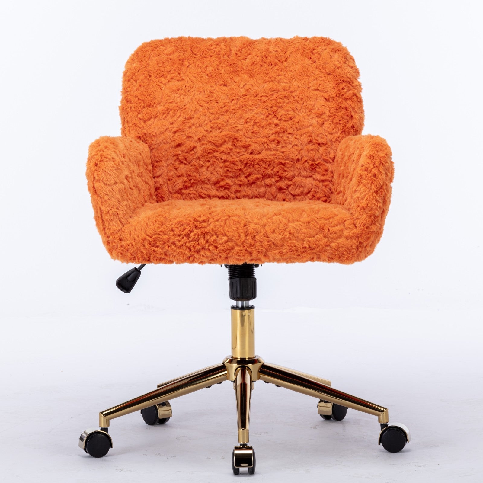 Soft artificial rabbit hair upholstery close-up on orange chair