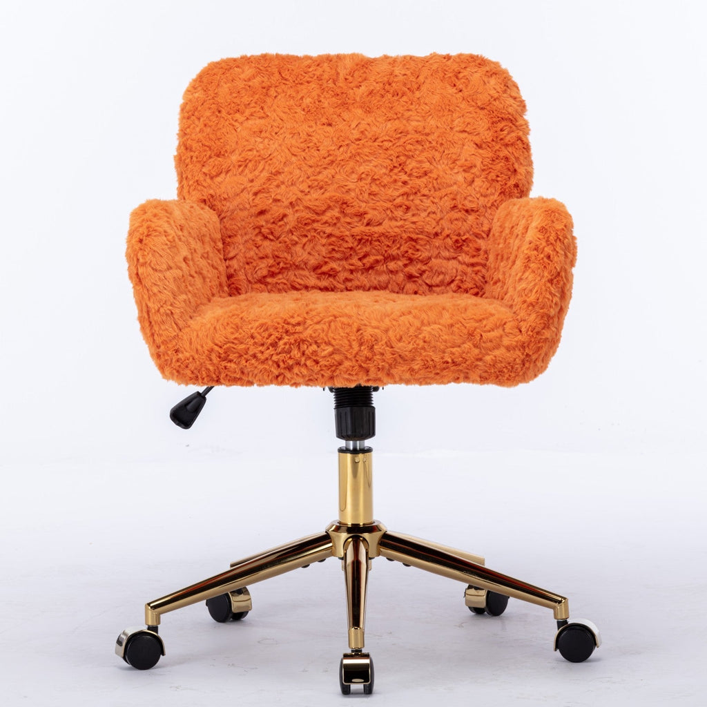 Faux Fur Office Chair — 40° Reclining with Gold Metal Base & Wheels