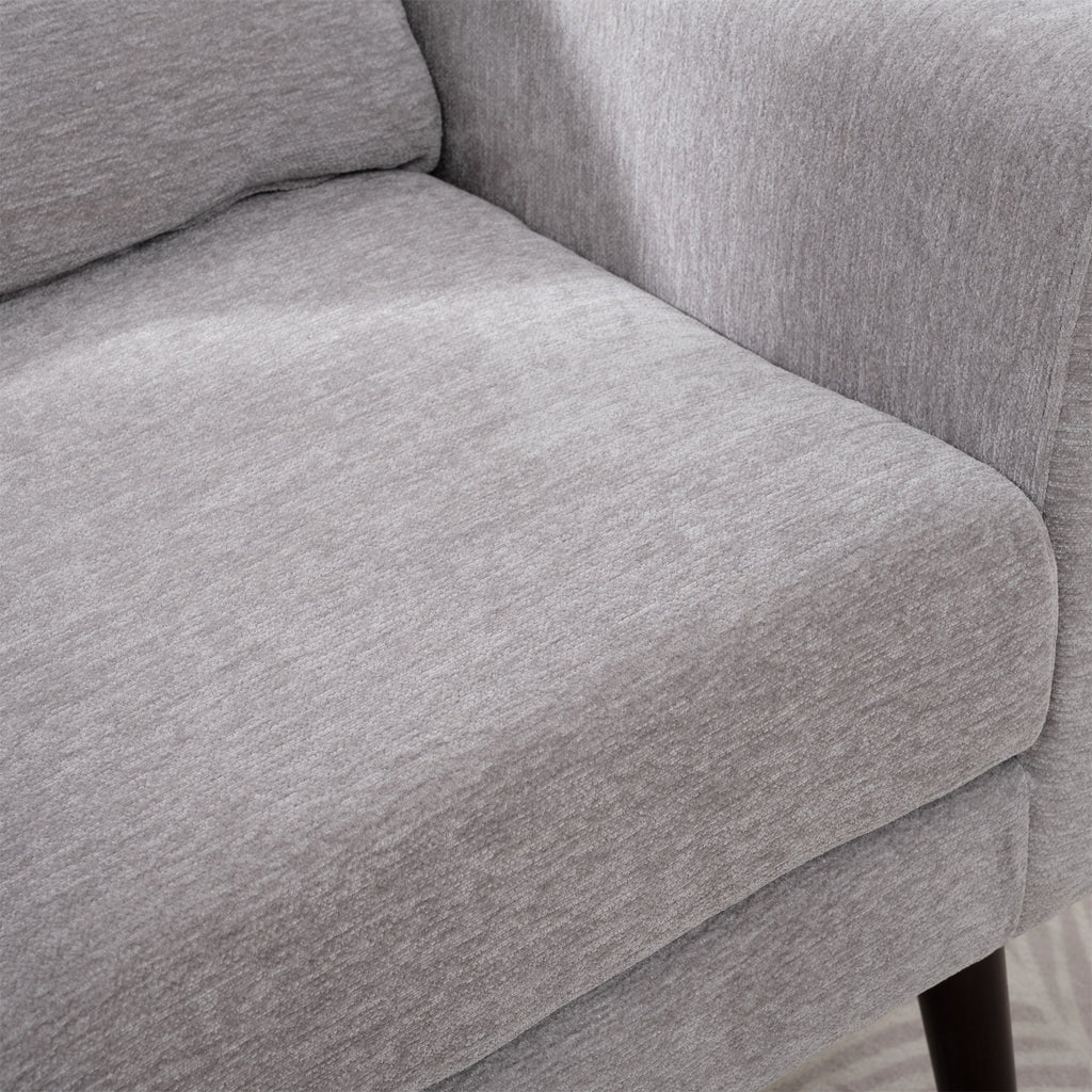 Chenille Accent Chair with Lumbar Pillow — Mid-Century Rubberwood Legs