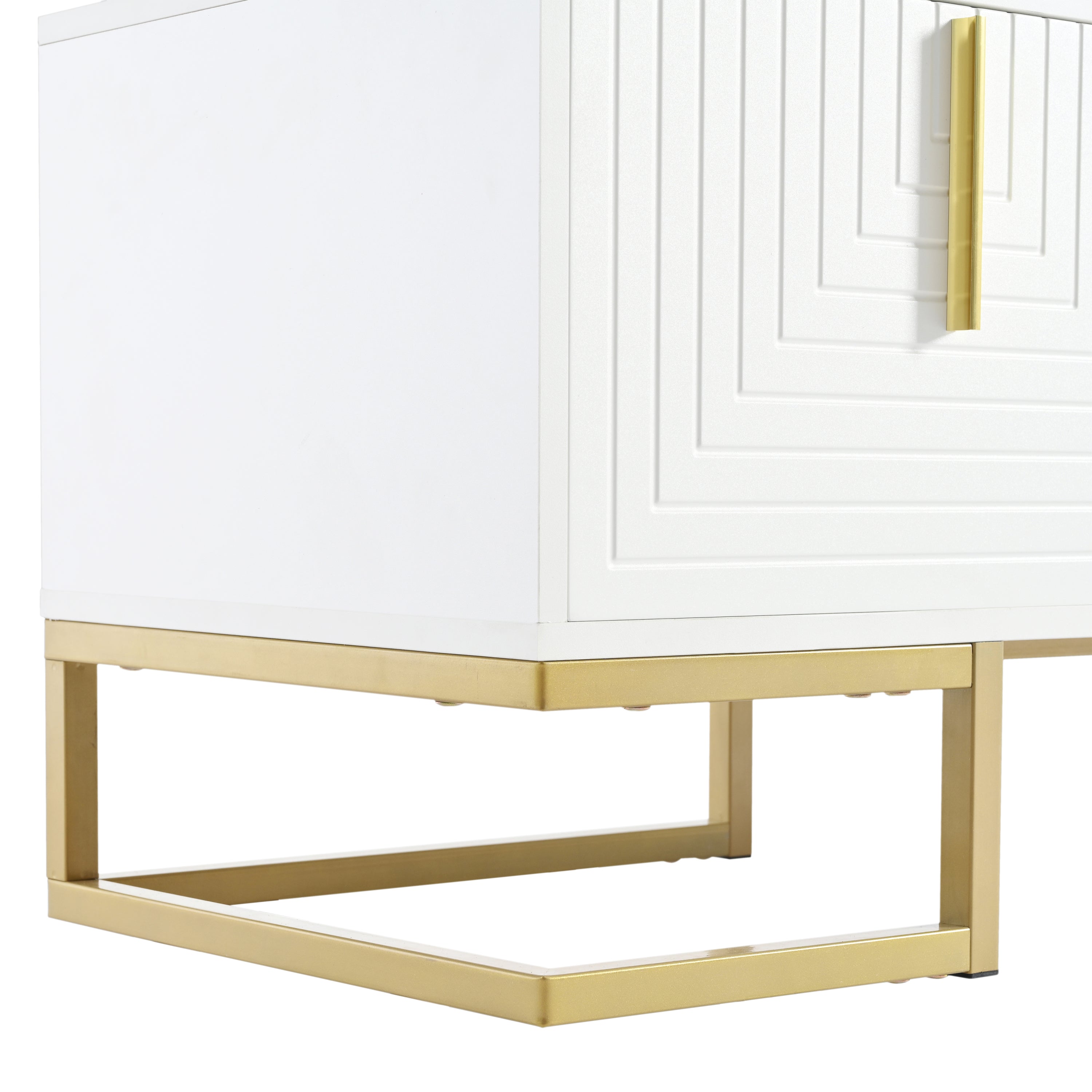White and gold media console full view