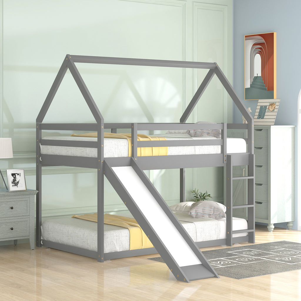 Twin over twin house bunk bed window cutout detail