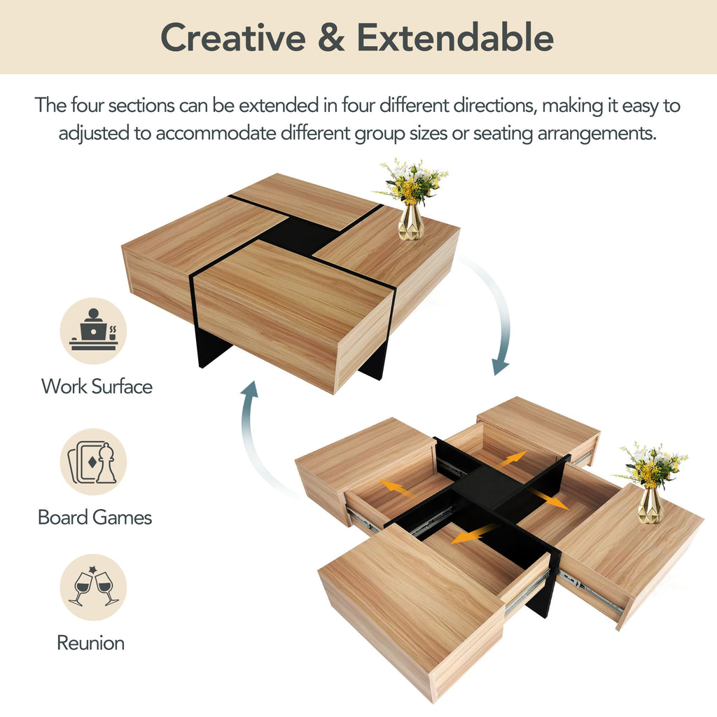 Brown square center table extendable sections detail