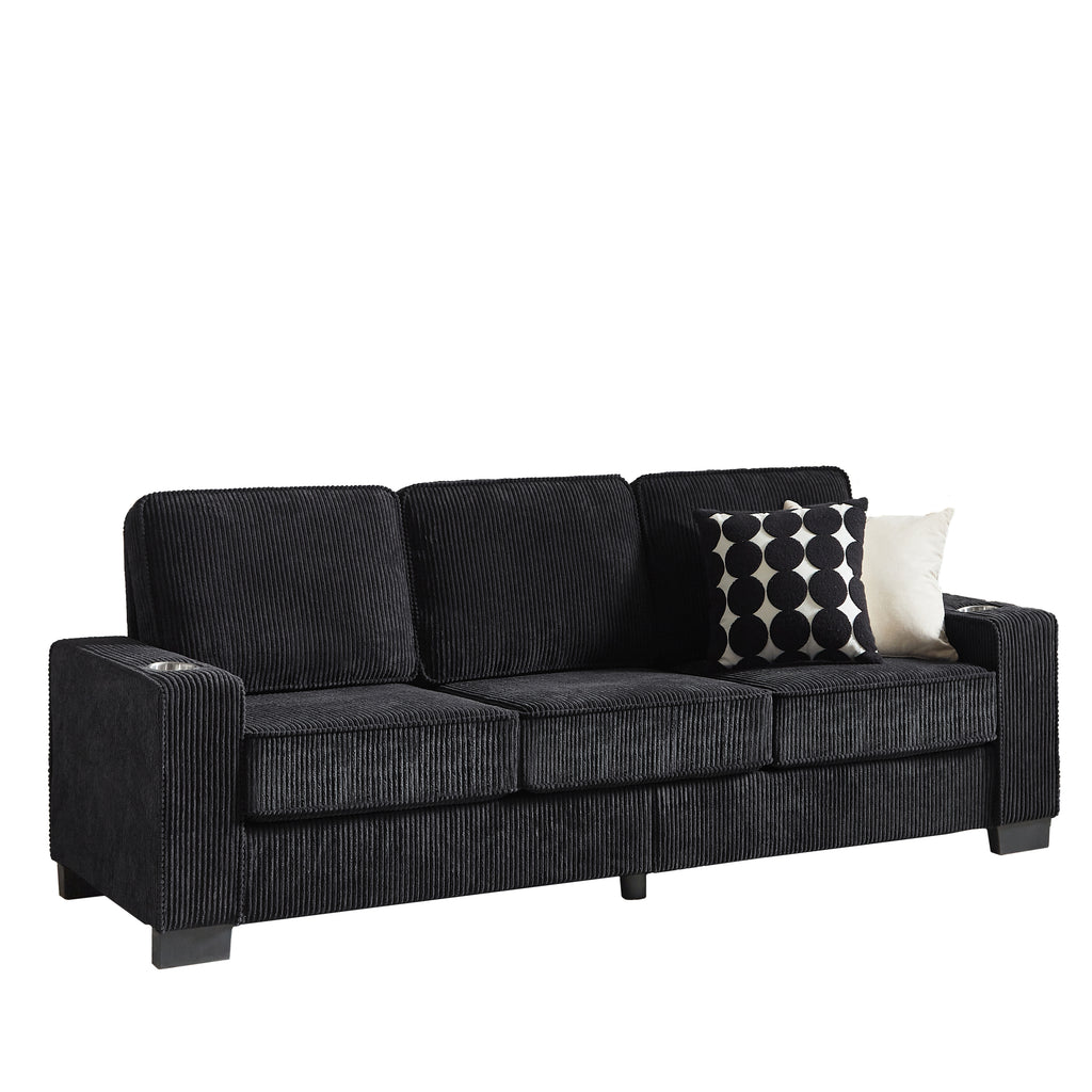 Black corduroy compressed couch full product overview white background