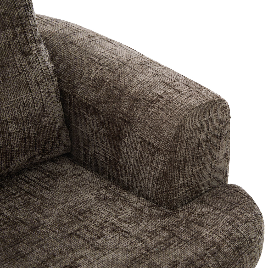 Brown chenille swivel chair back detail