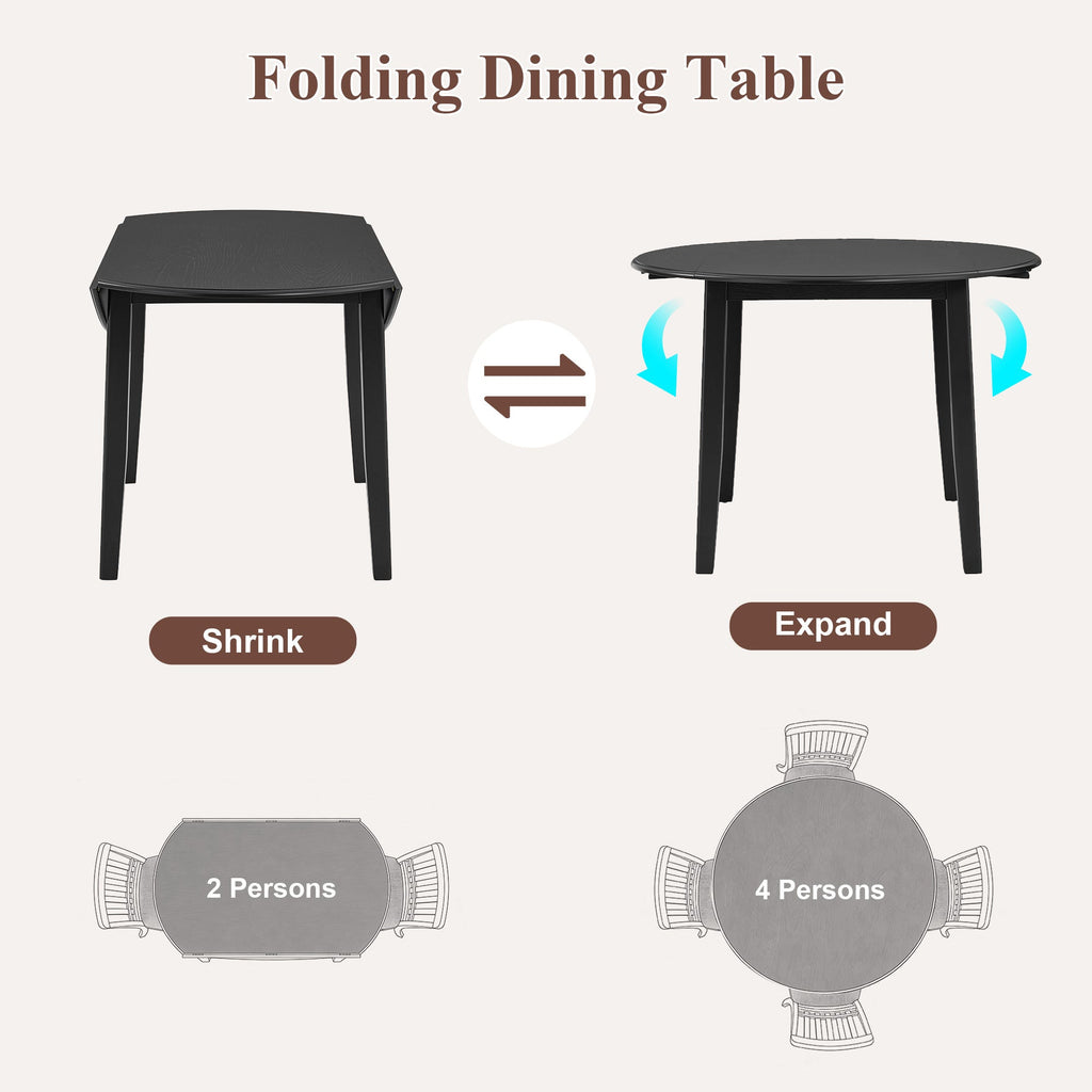 3-Piece Round Dining Table Set for 2 People, 1 Folding Wood Dining Table + 2 Upholstered Chairs, Space-Saving Design for Small Apartments and Dining Areas -LIGHT BROWN