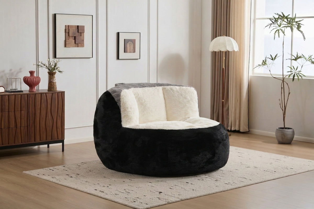 Oversized Bean Bag Chairs,Multicolor Faux Fur Couch Filled with Shredded Sponge,Large Lounger Sofa For Living Room,No Assembly Required , Pink+White+Purple