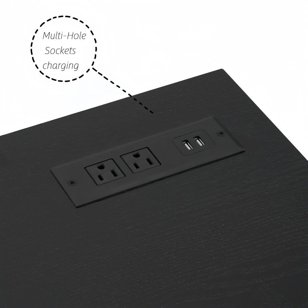 Media console with built-in power strip and cable management