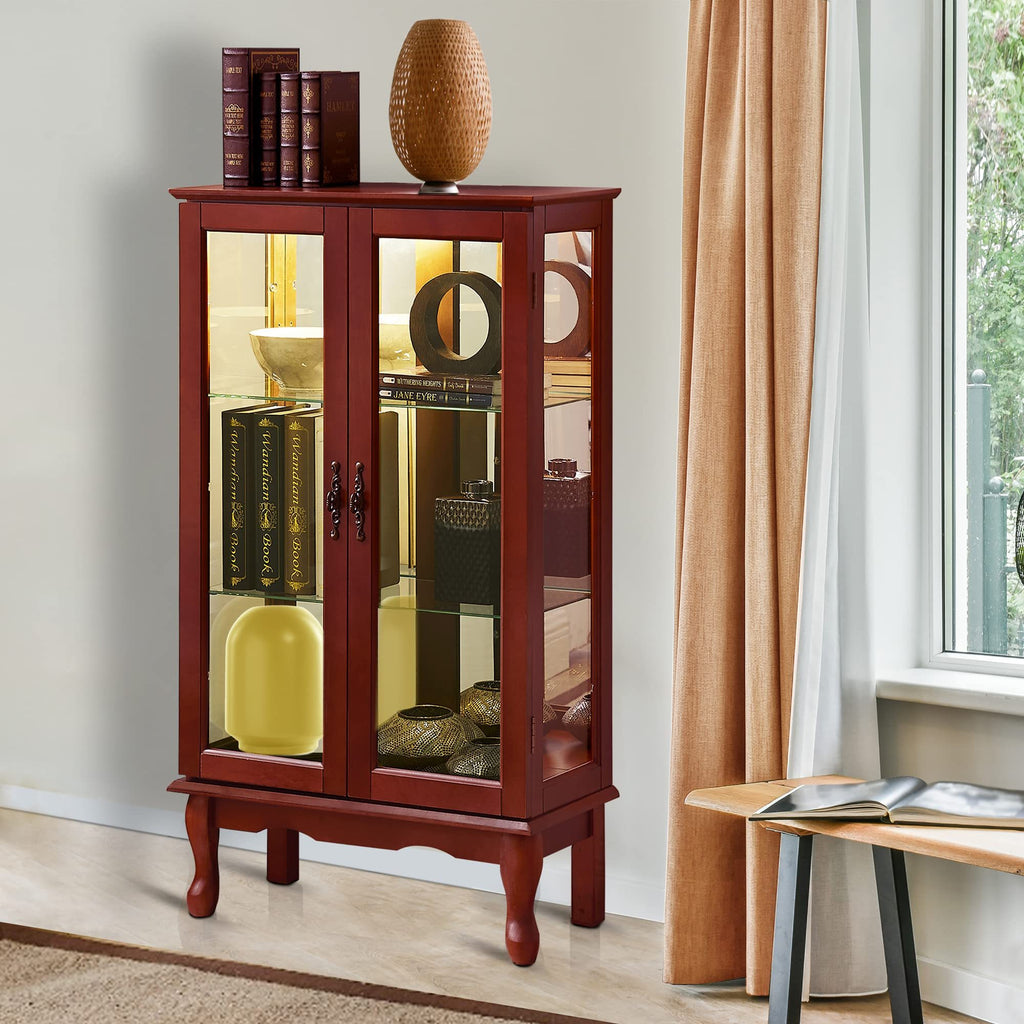 Curio cabinet adjustable tempered glass shelves close-up