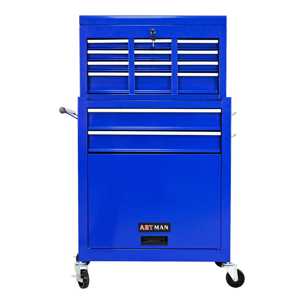 Blue 8-drawer rolling tool chest with wheels — front view