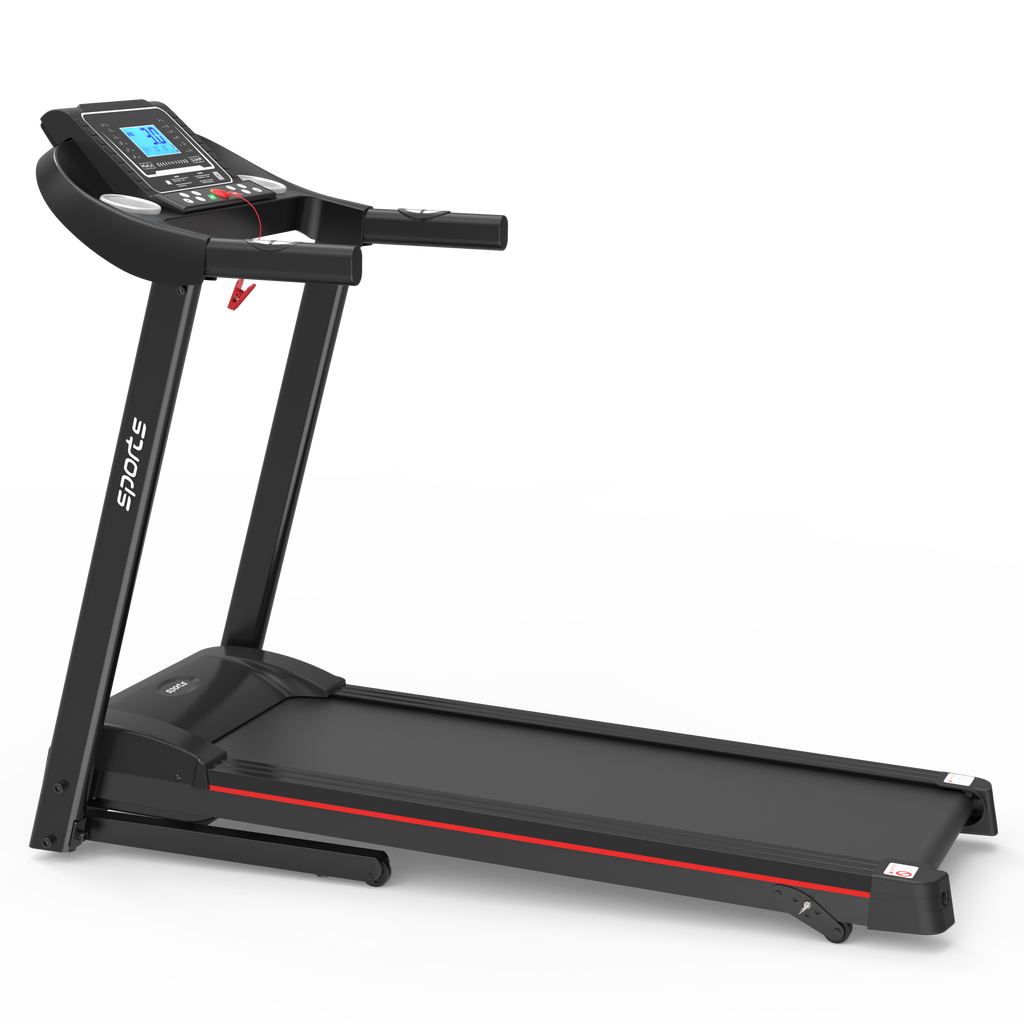 Home office foldable treadmill beside desk workstation