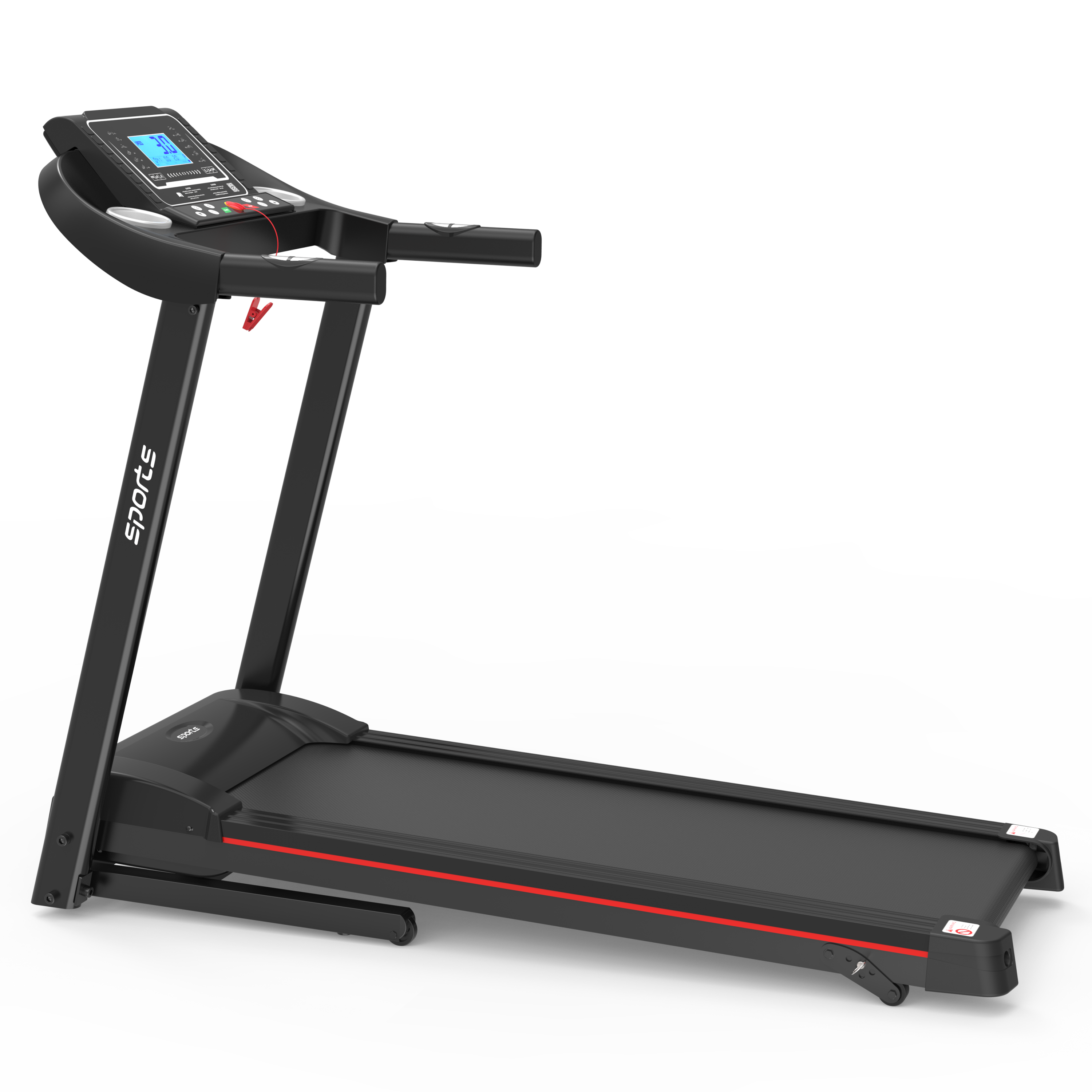 Home office foldable treadmill beside desk workstation