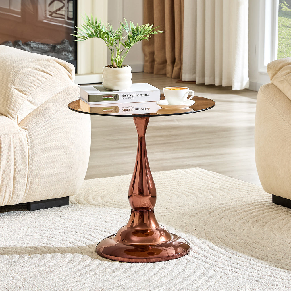 Rose gold round side table living room corner accent placement