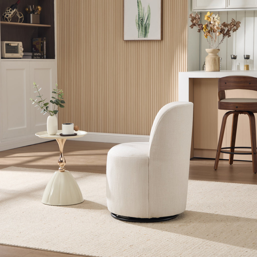 Set Of 1 Upholstered Kitchen & Dining Room Barrel Chair, Mid Century Modern Round Linen Dining Chair, 360 Degree Swivel Comfy Armless Accent Makeup Vanity Side Chair for Bedroom Living Room