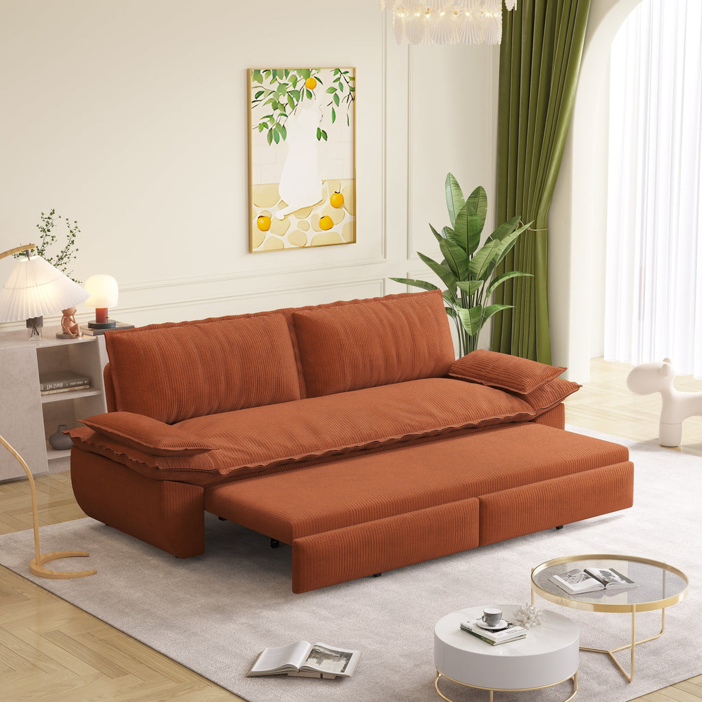 73.2' Queen Pull Out Sofa Bed,3-in-1 Convertible Sleeper Sofa,Multi-Functional Corduroy Loveseat Bed, Grey
